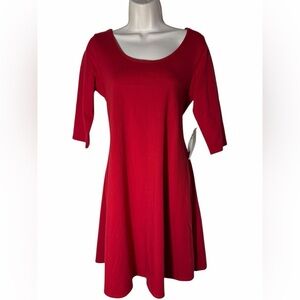 Eileen Fisher Scoop Neck 3/4 Long Sleeve Red Jersey organic cotton Dress SM NEW